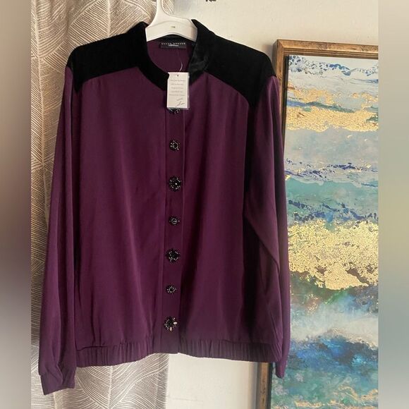 Susan Graver Artisan Bomber Jacket  Womens  Size 16 Peachskin Statement Button - Picture 14 of 16